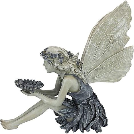 Fée magique assise figurine jardin, résine style Tudor/Turek, elfe statue décoration (1/4)