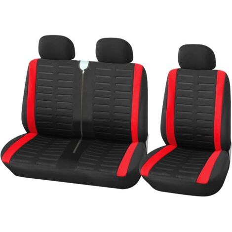 Housses de siège de fourgonnette, housses de siège de voiture simples et doubles pour siège conducteur simple et siège passager double Housses de siège 2 + 1, imprimé à rayures 3D (rouge) (1/5)