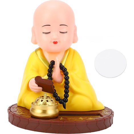 Ortviai Figurine Bouddhiste Solaire Automatique pour Bureau et Tableau de Bord – Jaune, 110 x 95 mm (1/5)