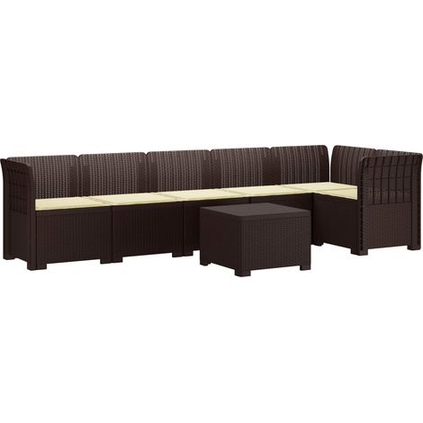6-Sitzer Garten Sofa mit Kissen Rattan Look PP Braun vidaXL (1/5)