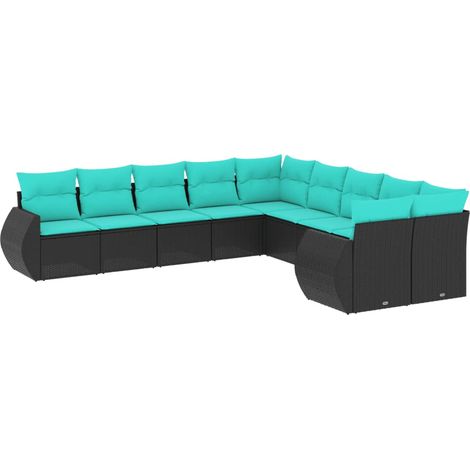 Maison Exclusive - 10-teiliges Gartensofa-Set mit Kissen, schwarz