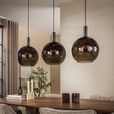 Suspension 3 lampes rondes 30 cm en verre brun - GELDY