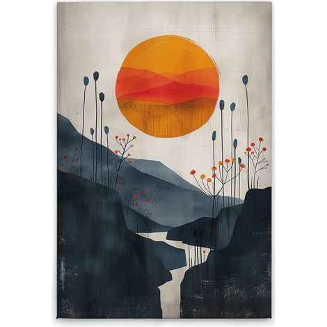 Leinwandbild Sonnenuntergang M1-No.52164 - Kunstdruck auf Leinwand in Orange Blau - Wandbild 30 x 45 cm