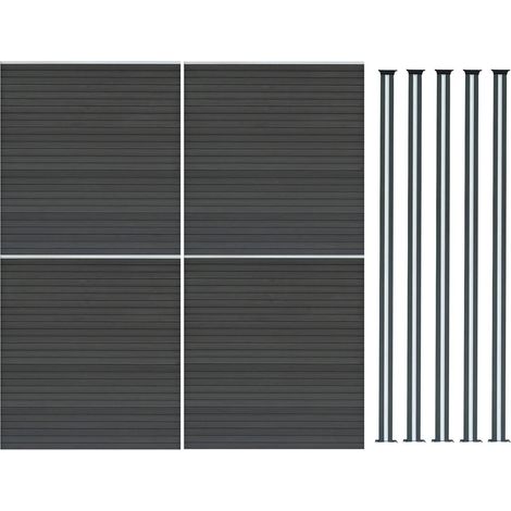 Composite Fence Panel x 4 & 5 Aluminium Posts 6ft Board Grey