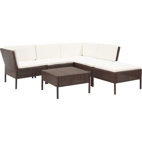 6-tlg. Garten-Lounge-Set mit Auflagen Poly Rattan Braun