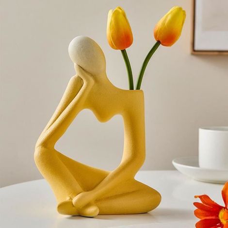 Vase Jaune de penseur abstrait, ornement de petit vase à la maison, vase de figure d'art, décoration de bureau de meuble TV de (1/3)