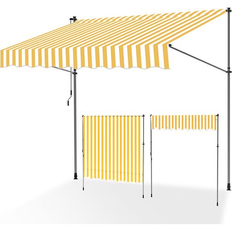 TolleTour Tenda da balcone gialla e bianca, 200x120 cm, regolabile, protezione UV, per esterni