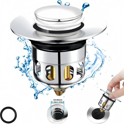 Bouchon d'évier de rechange pop-up en laiton, boîtier en acier inoxydable, convient pour les baignoires de lavabo (34-40 mm) (1/5)