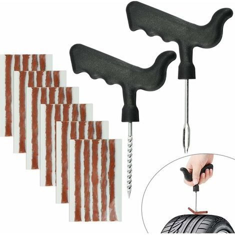 30 PCS Mèche Réparation Pneu en Caoutchouc Naturel Mèche Pneu Voiture 6MM10CM Kit Réparation Pneu Moto avec 2 Outils de Pose kit Réparation Tubeless Moto Auto Camion Tracteur (1/5)
