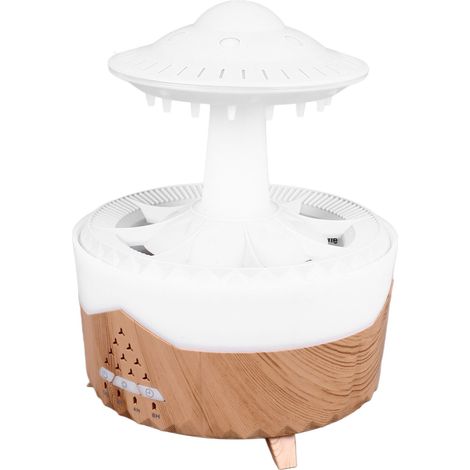 Humidificateur UFO Nuage de Pluie, diffuseur d'huiles essentielles à goutte d'eau, lumière colorée et effet bois, avec télécommande, pour la table de chevet (1/5)