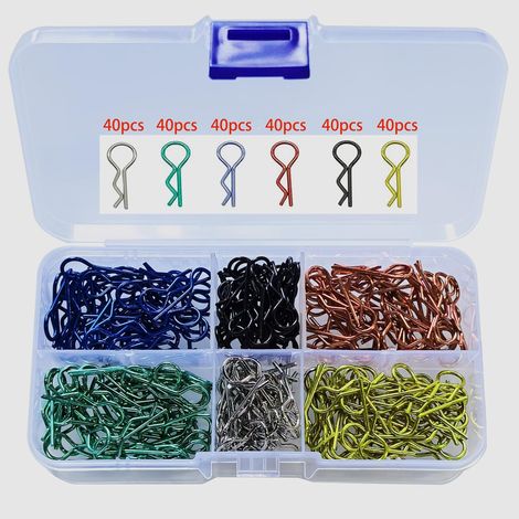 240 Pièces Broche d'Agrafe de Corps RC, RC Car Body Clips, R Clips, Agrafes Voiture rc pour 1/10 Echelle Télécommande Shell pour Voiture, 6 Couleurs, 40 Chacune