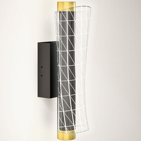 Lot de 2 appliques murales d'intérieur avec lumières LED, design grillagé, lampe de chevet à intensité variable, lampe de couloir pour salon, chambre à coucher, métal, noir (1/5)