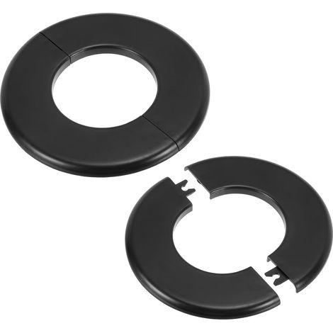 Plaque d'Écussons Auto-Adhésive Ronde en ABS 2.52"/64mm, 2pcs Couverture Murale pour Tuyau d'Eau, Cache Mitigeur Douche Boucles Rosace Robinet Chauffage Plomberie Mural, Noir (1/5)