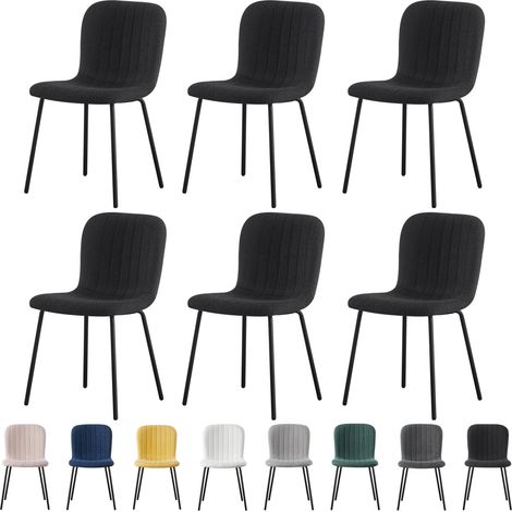 mcc direct Set of 6 Soft Fabric Dining Chairs with Upholstered Seat and Metal Legs for Dining Room, Living Room and Kitchen Room - New Bella BLACK