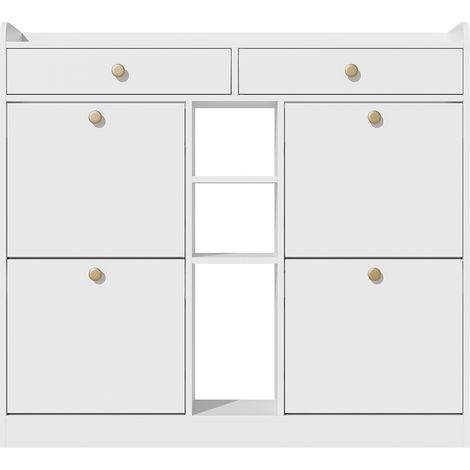 ELVMI Scarpiera con 4 Ante a ribalta, 2 Cassetti e 3 Vani aperti per Ingresso Bianca 110×26×100 cm (1/4)