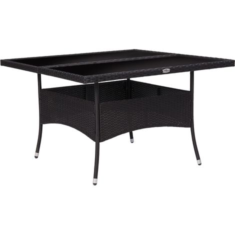 vidaXL Tavolo da Pranzo per Giardino Nero in Polyrattan e Vetro (1/5)