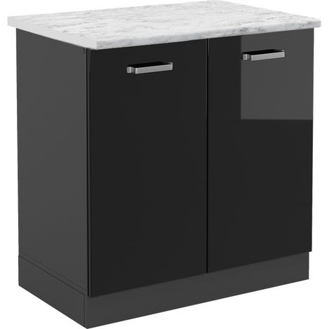 Armario bajo para fregadero R-Line, Negro brillo intenso, 80 cm ET Mármol, Vicco (1/5)