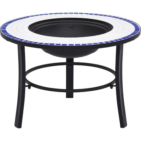 Feuerstelle Mosaik Keramik Blau und Weiß 68 cm