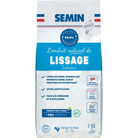SEMIN Enduit de Lissage Intérieur 5 kg - Enduit de Finition pour Murs et Plafonds - Préparation Avant Peinture et Papier Peint - Ponçage Facile - 99,9% d'Origine Naturelle (1/5)