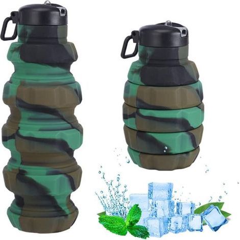 (C) Botella de agua plegable de silicona de 500 ml, botella deportiva reutilizable Pom (1/5)