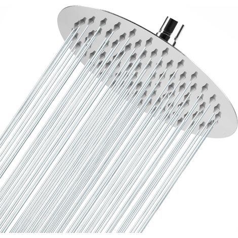 Tête de douche pluie 20 cm, acier inoxydable 304, haute pression, buses silicone autonettoyantes, finition chromée (1/5)