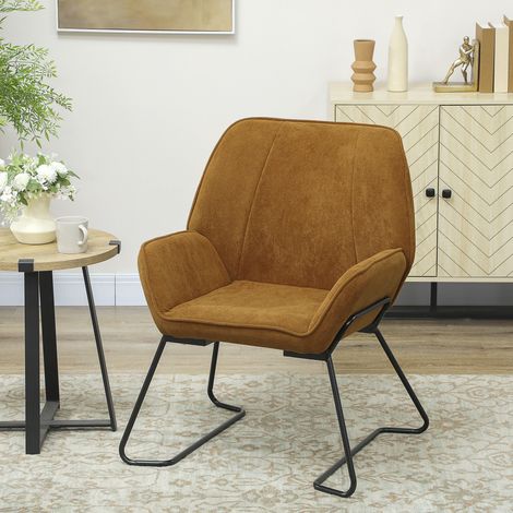Butaca de Salón con Asiento Ancho y Acolchado Tapizado en Terciopelo Patas de Metal Sillón para Salón Marrón (1/5)