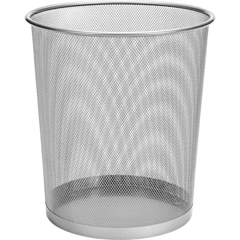 Corbeille à Papier Métal 12 L – Poubelle de Bureau Ronde – Structure Stable – Gain de Place – Argent (1/5)