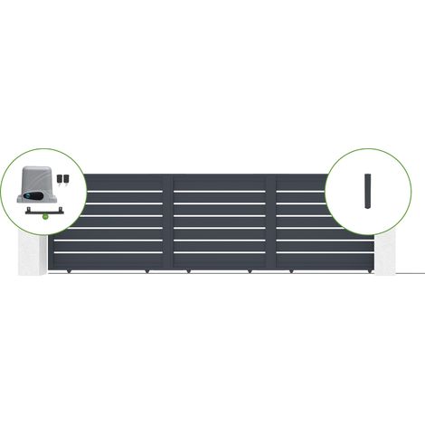Puerta corredera de aluminio 5M VOGEL H140cm + 2 postes grises + motor RANGER C3 (1/4)