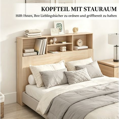 Testiera letto con contenitore 140 cm in colore naturale con 4 vani aperti (1/2)