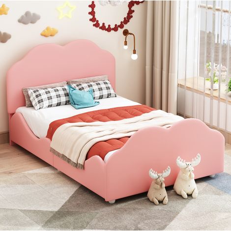 Cama infantil 90x200 cm de peluche rosa, compacta, sin colchón FloraGrace (1/5)