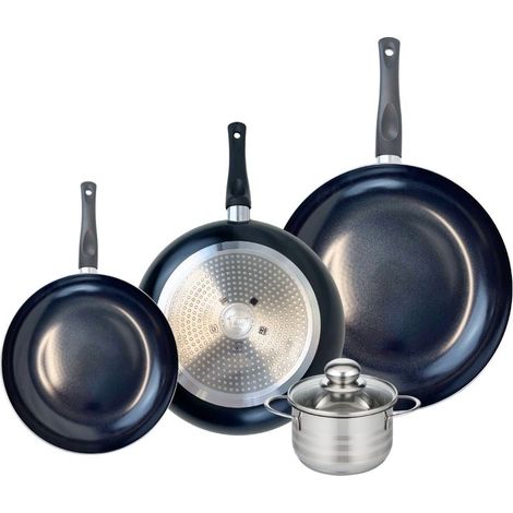 Ensemble de 3 Poêles de cuisson 20, 24 et 28 cm et 1 faitout 12 cm Elo Prima Brillant (1/5)