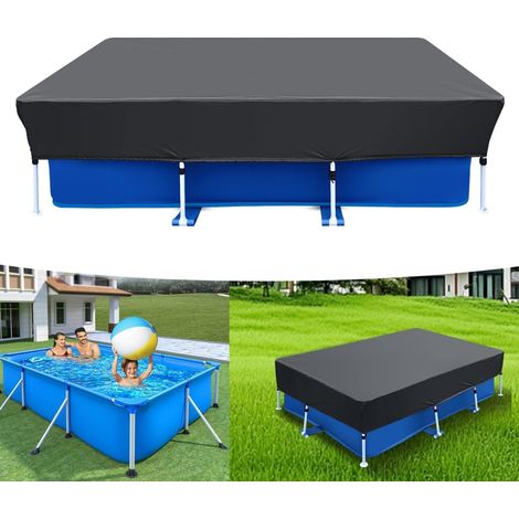 Couverture de piscine rectangulaire, en tissu Oxford 210D avec cordon de serrage et 10 attaches, pour piscine hors sol, protection anti-poussière (300 x 205 cm). (1/5)