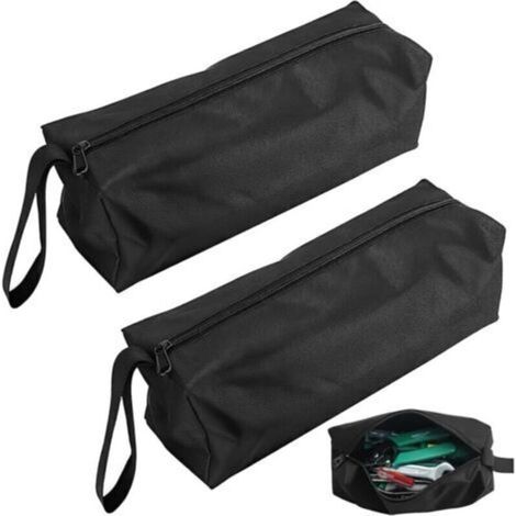 2 Pièces Petit Sac à Outils, Petite Sac de Rangement 25 x 10 x10cm en Polyester 600D, Portable avec Sangle Suspendue et Fermeture à Glissière (Noir) (1/4)