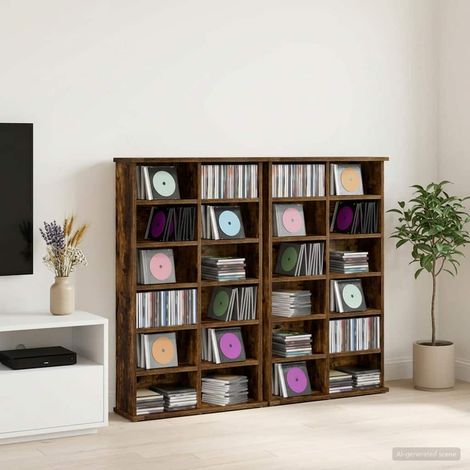 vidaXL Cabinet para CDs 2 uds. Roble Ahumado 60 x 17 x 92 cm (1/5)