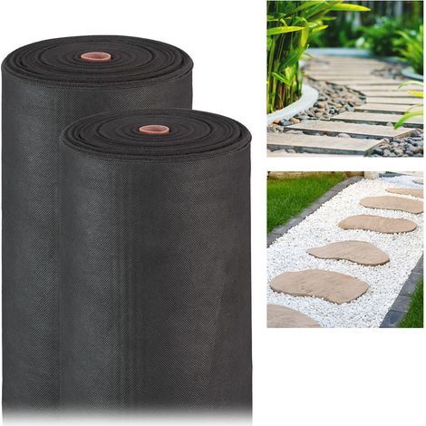 Relaxdays 2x Weed Control Fabric, 50 g/m², Ground Protection Cover, Water-permeable, UV-resistant, Soil Carpet, Black