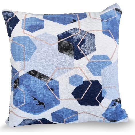 Federa per cuscino 40x40 cm, blu navy, bianca, con motivo geometrico a corteccia.