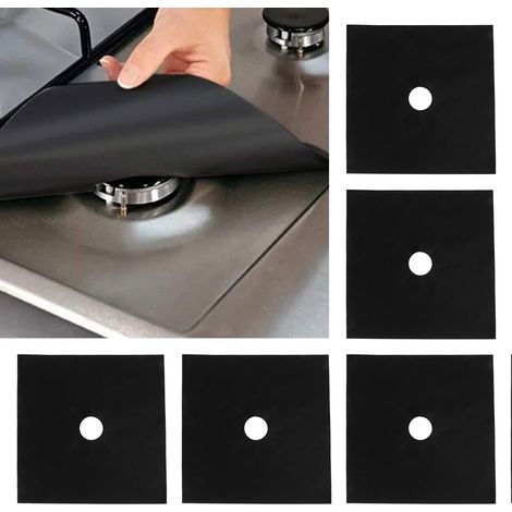 Tapis de protection noir en téflon 2727cm pour surface de cuisson au gaz, lot de 10, lavable, résistant à l'huile et aux taches, tapis de nettoyage pour cuisinière à gaz. (1/5)
