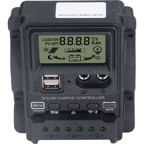 Régulateur Solaire PWM 20A USB Double, Écran LCD pour Panneaux 260W/520W, Contrôle Éclairage 12V/24V
