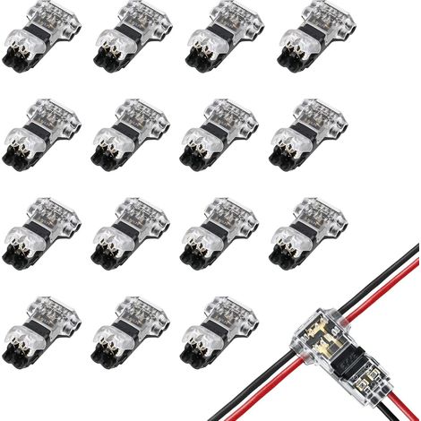 15 Pièces Connecteurs en T 2 Broches pour Câbles Électriques 20/22 AWG, 2 Broches Connecteur Electrique sans Soudure, Étanche, pour Voiture et Éclairage LED, Installation Rapide sans Soudure (1/5)