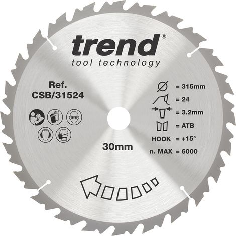 Lame scie circulaire 315 mm TCT, 24 dents, 30 mm, +15° crochet (1/5)