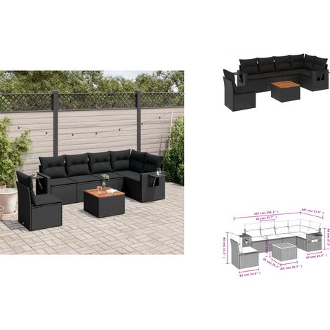 7-tlg. Garten-Sofagarnitur mit Kissen Schwarz Poly Rattan - Gartenmöbel Set - PE-Rattan Möbel - Outdoor Lounge - Esszimmergarnitur - Balkonmöbel (1/3)