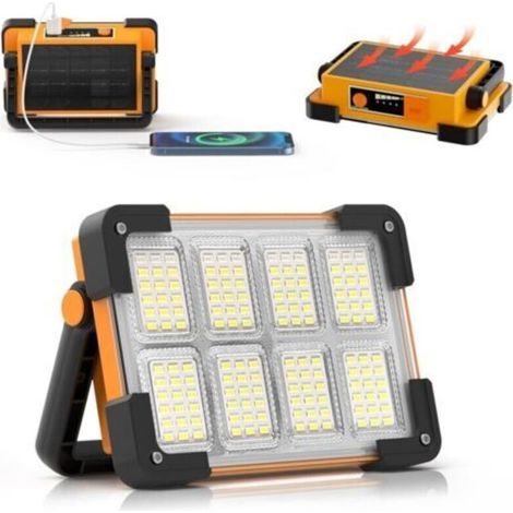 Projecteur Led Batterie, Projecteur LED Chantier, 4 Modes Lampe LED Rechargeable Solaire, Portable LED Lampe de Travail Étanche USB, Baladeuse LED Rechargeable pour Garage, Camping, entretien, urgence (1/5)