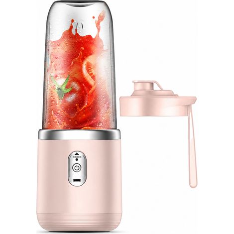 Blender portable rechargeable rose, gobelet individuel avec couvercle et bloc à 6 lames, pour smoothies et jus (1/5)