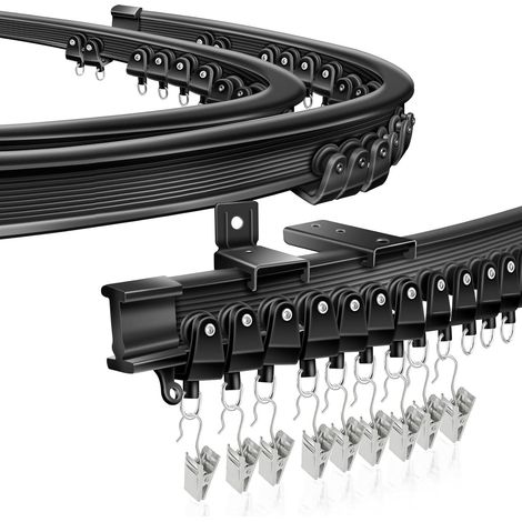 1 rail de rideau flexible, pliable, montage plafond et mur, système plastique et acier, pour baie vitrée et douche