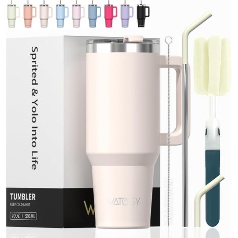 Kaffeebecher to Go 591ml mit Griff und Strohhalm, doppelwandig, Edelstahl, auslaufsicher (1/5)