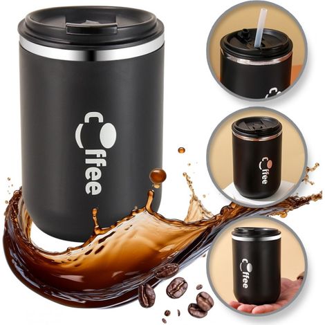 Termo ECARLA con pajita, 500 ml, negro, cerrado, CUP07WZ3 (1/5)
