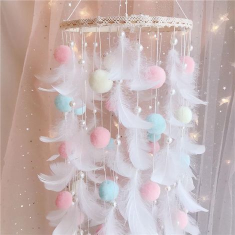 Attrape-rêves Carillon Éolien Déco Chambre Fille Suspendu Accessoires Décoration Chambre Cadeau Plumes Fait Main (1/5)