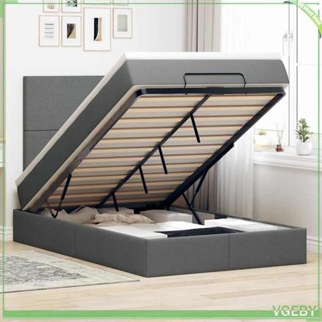 Cadre de lit ottoman avec matelas - 3313065 - 120x200 cm couchage - Rangement hydraulique - Tissu gris foncé (1/5)