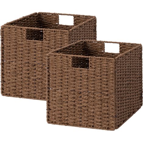 Panier rangement lot de 2  Boîte organisateur 11x11cm  Déco intérieur  Marron (1/5)