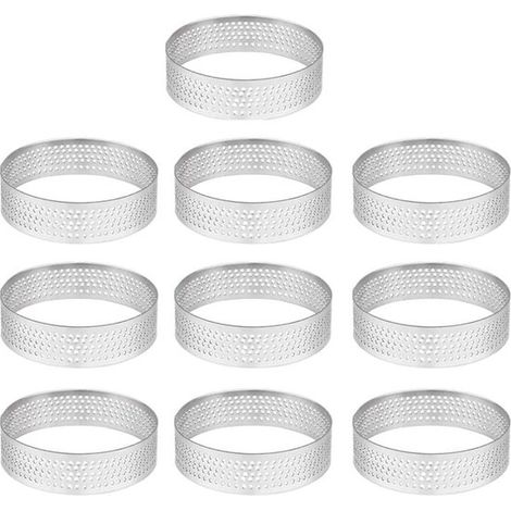 Cercles à gâteaux - Lot de 10 - Moules à gâteaux - Acier inoxydable - Moules à gâteaux - Moules à mousse - Cercles à gâteaux perforés pour la cuisson - Pour la cuisson de muffins, gâteaux et biscuits  (1/5)